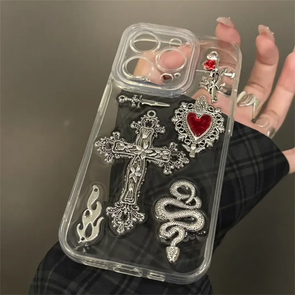 Cross Love Heart  Snake Clear Phone Case For iPhone