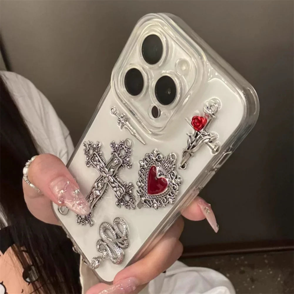 Cross Love Heart  Snake Clear Phone Case For iPhone