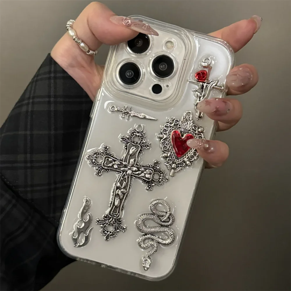 Cross Love Heart  Snake Clear Phone Case For iPhone