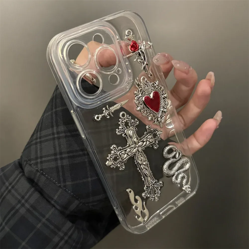 Cross Love Heart  Snake Clear Phone Case For iPhone