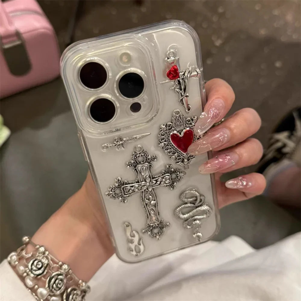 Cross Love Heart  Snake Clear Phone Case For iPhone