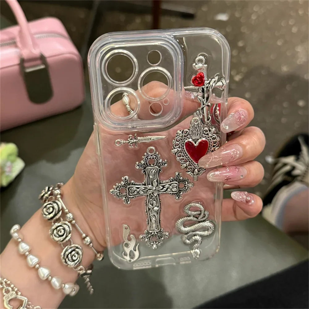 Cross Love Heart  Snake Clear Phone Case For iPhone